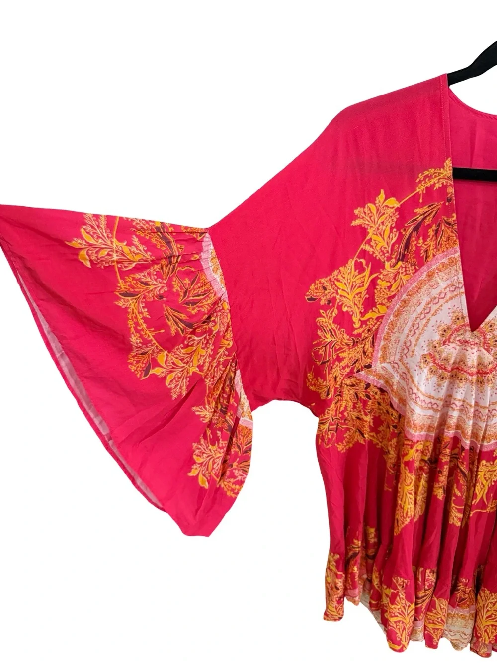 Free People Sunset Dreams Top Small Red Boho Bell Sleeve Flowy Blouse